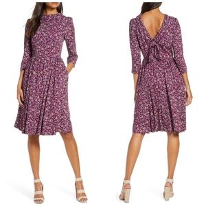 Gal Meets Glam Beth Burgundy Floral Fit & Flare Dress Rayon Lined 3/4 Sleeve